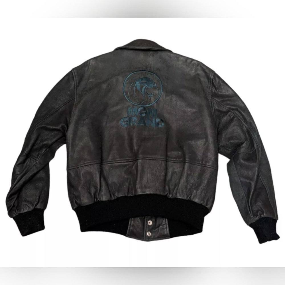Vtg MGM Grand Las Vegas RARE Men's Green Suede Leather Bomber Jacket Coat Medium